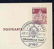 Postmark - West Berlin 1967 8pfg postal stationery card with special handstamped cancellation of Himmelpforten inscribed Christ Child Village illustrated with Gates of He..., stamps on christmas