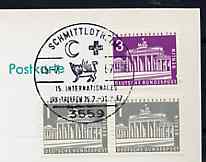 Postmark - West Berlin 1967 postcard with special cancellation for Fifteenth International Meeting of Young Red Cross Workers illustrated with Cross, Crescent & Lion embl..., stamps on red cross