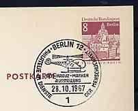 Postmark - West Berlin 1967 8pfg postal stationery card with special cancellation for Red Cross on Stamps Exhibition illustrated with Helicopter, stamps on red cross          stamp exhibitions     helicopter