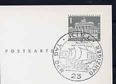 Postmark - West Berlin 1966 postcard with special cancellation for Danzigers Day illustrated with Old Danzig Merchant Vessel, stamps on ships