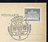 Postmark - West Berlin 1966 postcard with special cancellation for Hanaposta 66 Stamp Exhibition, illustrated with Arms of Germany, France & Netherlands with Europa Flag, stamps on flags, stamps on stamp exhibitions, stamps on europa