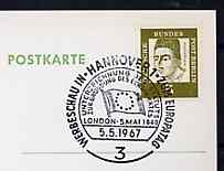 Postmark - West Berlin 1967 postcard with special cancellation for Stamp Publicity Exhibition fpromoting Europa Philately illustrated with Flag of Council of Europe, stamps on , stamps on  stamps on flags    stamp exhibitions     europa