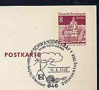 Postmark - West Berlin 1968 8pfg postal stationery card with special cancellation for Centenary of Kolping Family Schwandorf Diocesan Day illustrated with Cross on Mountain, stamps on religion     