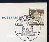 Postmark - West Germany 1967 postcard with special cancellation for Stamp Exhibition to Publicise the St Gabriel Guild illustrated with Crucifixion Group, stamps on , stamps on  stamps on religion, stamps on  stamps on stamp exhibitions, stamps on  stamps on easter, stamps on  stamps on saints