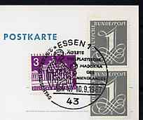 Postmark - West Germany 1967 postcard with special cancellation for 7th International Exchange Day illustrated with Golden Madonna from Essen Cathedral, stamps on , stamps on  stamps on religion      cathedrals