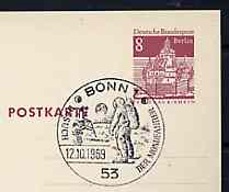 Postmark - West Berlin 1970 8pfg postal stationery card with special Bonn cancellation for Visit to Bonn by First Men on the Moon illustrated with Astronaut & Moon Vehicle, stamps on space       americana
