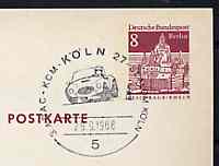 Postmark - West Berlin 1968 8pfg postal stationery card with special cancellation for Third ADAC-KCM Automobile Slalom Race illustrated with Cobra Racing Car, stamps on americana    cars    racing cars      cobra