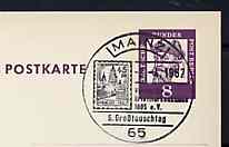 Postmark - West Berlin 1967 8pfg postal stationery card with special cancellation for Sixth Mainz Stamp Exchange Day illustrated with Stamp showing Mainz Cathedral, stamps on stamp on stamp, stamps on postal, stamps on cathedrals, stamps on stamponstamp