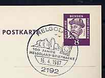 Postmark - West Berlin 1967 8pfg postal stationery card with special Heligoland cancellation for Heligoland Stamp Centenary illustrated with outline of Heligoland 1867 st..., stamps on stamp centenary, stamps on stamp on stamp, stamps on stamponstamp