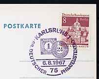 Postmark - West Berlin 1967 postcard with special cancellation for 68th German Philatelist's Day illustrated with Baden 1k stamp & '24' ring handstamp, stamps on stamp on stamp, stamps on postal, stamps on stamponstamp