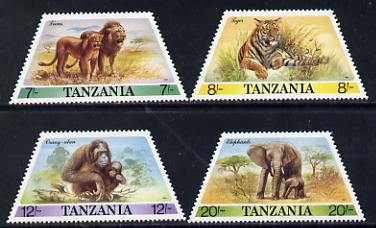 Tanzania 1988 modern Animals set of 4 unmounted mint SG 553-56, stamps on , stamps on  stamps on animals, stamps on cats, stamps on lions, stamps on tigers, stamps on elephants