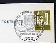 Postmark - West Germany 1967 postcard with special cancellation for Marburg/Lahn Stamp Exchange Day illustrated with stylised stamp , stamps on stamp on stamp, stamps on postal, stamps on stamponstamp
