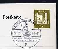 Postmark - West Germany 1966 postcard with special cancellation for Swiss Stamp Exhibition illustrated with Standing Helvetia, stamps on , stamps on  stamps on stamp exhibitions