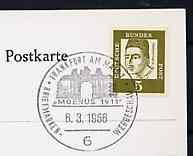 Postmark - West Germany 1966 postcard with special cancellation for Stamp Publicity Show illustrated with Gateway to Thurn & Taxis  Palace, stamps on stamp exhibitions, stamps on postal