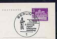 Postmark - West Berlin 1966 postcard with special cancellation for Third National Youth Stamp Exhibition illustrated with Postillion, stamps on stamp exhibitions, stamps on postman