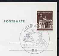 Postmark - West Germany 1966 postcard with special cancellation for Augsburg Stamp Exhibition illustrated with Postillion, stamps on stamp exhibitions, stamps on postman