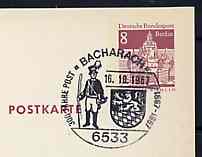 Postmark - West Berlin 1967 8pfg postal stationery card with special cancellation for 300 Years of the Post in Bacharach illustrated with Postillion & Town's Arms, stamps on postal    arms, stamps on heraldry, stamps on postman, stamps on 