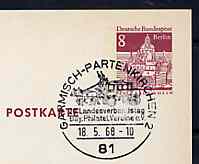 Postmark - West Berlin 1968 8pfg postal stationery card with special cancellation for Congress of Bavarian Philatelic Associations illustrated with Mailcoach, stamps on , stamps on  stamps on postal         mail coaches