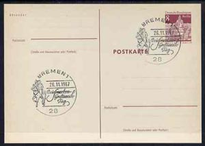 Postmark - West Berlin 1967 8pfg postal stationery card with special Bremen cancellation for Stamp Exchange Day illustrated with Mounted Postillion blowing Posthorn, stamps on , stamps on  stamps on postal, stamps on horses, stamps on posthorn, stamps on  stamps on postman