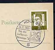 Postmark - West Germany 1965 postcard with special Cologne cancellation for Airmail Philatelists' Day illustrated with Aircraft and stylised stamp, stamps on , stamps on  stamps on postal, stamps on stamp on stamp, stamps on aviation, stamps on  stamps on stamponstamp