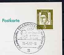 Postmark - West Germany 1967 postcard with special Hannover cancellation for 20th Federal Meeting of Stolpers illustrated with bust of Heinrich von Stephen (Born in Stolp, Founder of the UPU), stamps on , stamps on  stamps on postal    upu, stamps on  stamps on  upu , stamps on  stamps on 