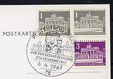 Postmark - West Germany 1967 postcard with special Karlsruhe cancellation for Travelling Mail Coach illustrated with Mail coach, stamps on postal     mail coaches