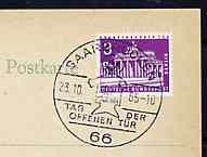 Postmark - West Berlin 1965 postcard with special Saarbr�cken cancellation for Post Office Open Day illustrated with stylised Postal Worker, stamps on postal  