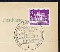 Postmark - West Berlin 1965 postcard with special Berlin cancellation for 100 Years of Pneumatic Post illustrated with Posthorn with old & new pneumatic cylinders, stamps on , stamps on  stamps on postal, stamps on posthorn 