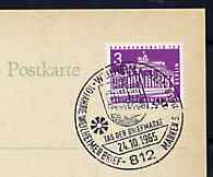 Postmark - West Berlin 1965 postcard with special cancellation for Weilheim Stamp Collectors' Association illustrated with Town Badge & old Bavarian 'Mill wheel' handstamp, stamps on postal, stamps on mills    
