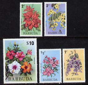 Barbuda 1974 defs - the 5 vals depicting Flowers (1/2 1, 2, 3c & $10) SG 181-184 & 197b) unmounted mint, stamps on flowers