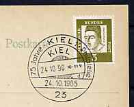 Postmark - West Germany 1965 postcard with special Kiel cancellation for 75 years of Philately illustrated with Kiel handstamp of 1890, stamps on postal    