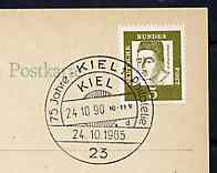 Postmark - West Germany 1965 postcard with special Kiel cancellation for 75 years of Philately illustrated with Kiel handstamp of 1890, stamps on postal