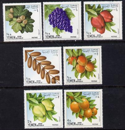 Yemen - Republic 1967 Fruits 'Postage' set of 7 vals unmounted mint Mi 551-57, stamps on , stamps on  stamps on food      fruit     grapes    figs     oranges     dates