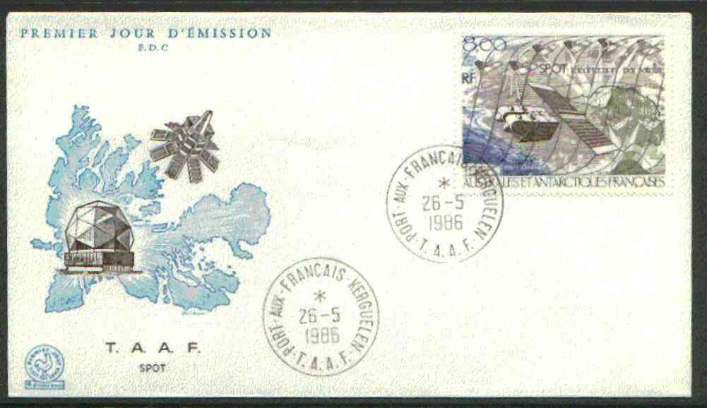 French Southern & Antarctic Territories 1986 SPOT Surveillance Satellite on illustrated cover with first day cancel, SG 219, stamps on , stamps on  stamps on communications, stamps on  stamps on science, stamps on  stamps on polar, stamps on  stamps on 