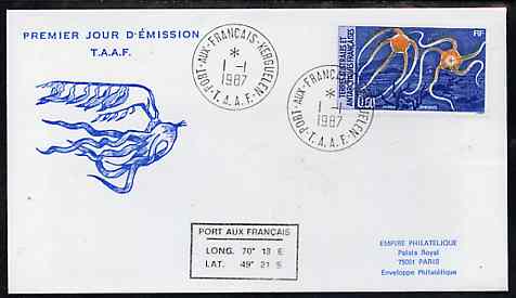 French Southern & Antarctic Territories 1987 Starfish 50c on illustrated cover with first day cancel, SG 220, stamps on marine-life