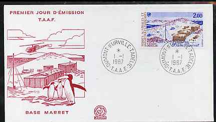 French Southern & Antarctic Territories 1987 Marret Base on illustrated cover with first day cancel showing Helicopter & Penguins, SG 223, stamps on , stamps on  stamps on polar, stamps on  stamps on helicopter, stamps on  stamps on penguins