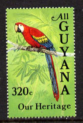 Guyana 1985 Macaw 320c value (from Wildlife set) unmounted mint SG 1448A, stamps on , stamps on  stamps on birds, stamps on  stamps on parrots