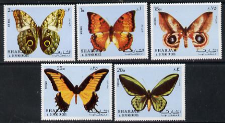 Sharjah 1972 Butterflies perf set of 5 unmounted mint (Mi 1018-22A), stamps on butterflies