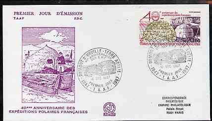 French Southern & Antarctic Territories 1988 40th Anniversary of French Polar Expeditions on illustrated cover with first day cancel, SG 243, stamps on polar, stamps on mathematics, stamps on maths