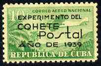 Cuba 1939 Experimental Rocket Flight opt on 10c green 