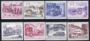 Austria 1964 UPU (Paintings of Mail Transport) set of 8 unmounted mint, SG 1420-27, stamps on , stamps on  stamps on upu    transport    mail coaches    horses    postman      buses, stamps on  stamps on  upu , stamps on  stamps on 