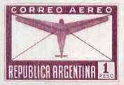 Argentine Republic 1940 Aeroplane & Envelope 1p imperf colour trial in purple, as SG 691, stamps on aviation     letter