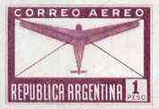 Argentine Republic 1940 Aeroplane & Envelope 1p imperf colour trial in purple, as SG 691, stamps on , stamps on  stamps on aviation     letter