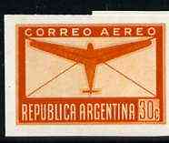 Argentine Republic 1940 Aeroplane & Envelope 30c imperf proof single in issued colour, as SG 689, stamps on , stamps on  stamps on aviation     letter