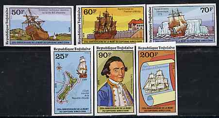 Togo 1979 Captain Cook set of 6 complete imperf from limited printing unmounted mint, as SG 1335-40, stamps on ships    explorers    cook    