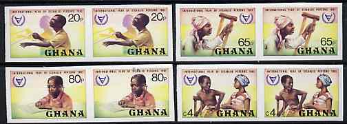 Ghana 1981 International Year of the Disabled set of 4 in unmounted mint imperf pairs from very limited printing, as SG 974-77, stamps on disabled