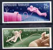 Togo 1965 Astronauts in Space set of 2 imperf from limited printing unmounted mint, as SG 438-39, stamps on , stamps on  stamps on space