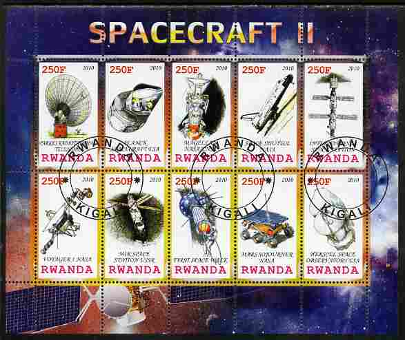 Rwanda 2010 Spacecraft #02 perf sheetlet containing 10 values fine cto used, stamps on space, stamps on rockets