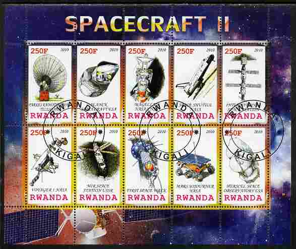 Rwanda 2010 Spacecraft #02 perf sheetlet containing 10 values fine cto used, stamps on , stamps on  stamps on space, stamps on  stamps on rockets