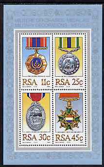 South Africa 1984 Military Medals m/sheet containing set of 4 unmounted mint, SG MS 576, stamps on , stamps on  stamps on militaria, stamps on  stamps on medals